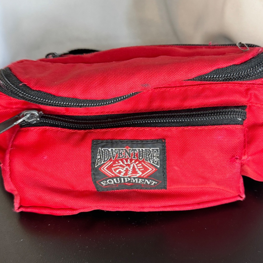VINTAGE 90s Adventure Equipment‎ Fanny Pack Travel Hiking Buckle Waist Bag Red